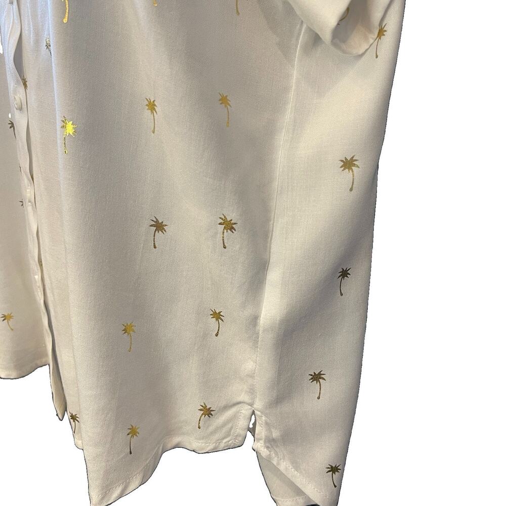 Alex & Jordan White Gold Palm Tree Collared Button-Up Cap Sleeve Blouse M - Picture 10 of 10